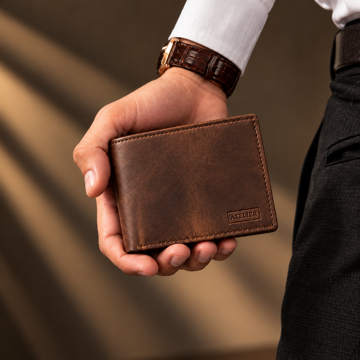 Atelier Dark Chocolate Auren Wallet — studio product view