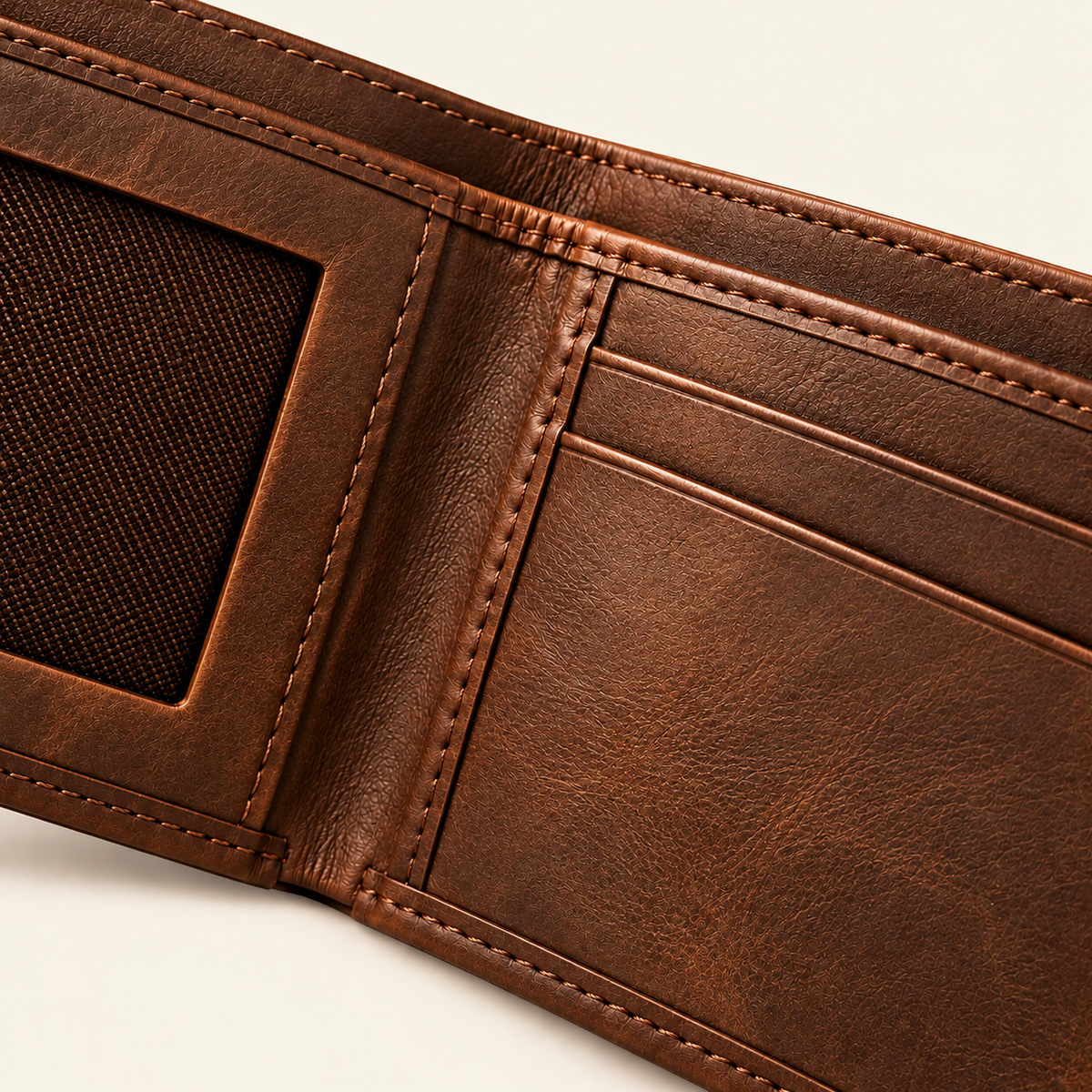 Atelier Dark Chocolate Auren Wallet — leather and stitching detail