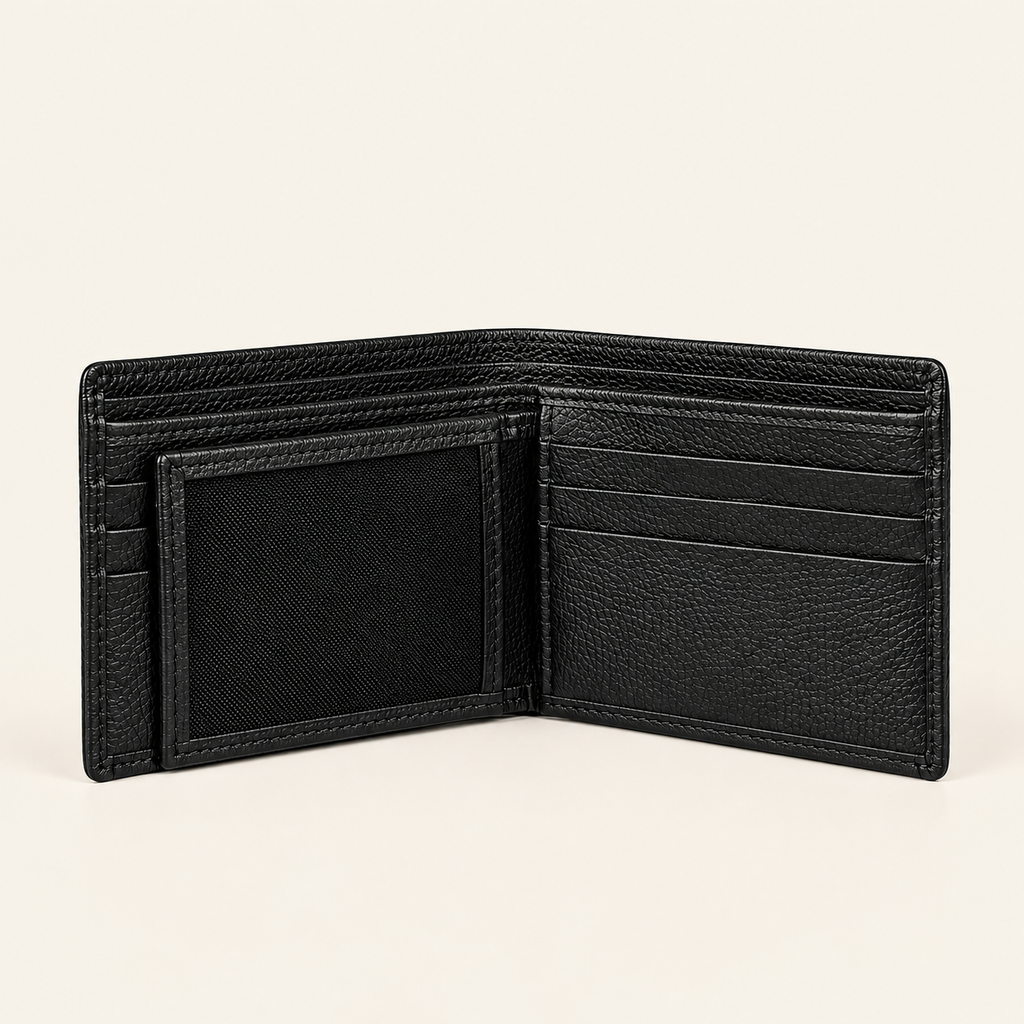 Atelier Midnight Black Alden Wallet — open bifold interior