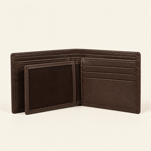 Atelier Dark Chocolate Alden Wallet — open bifold interior