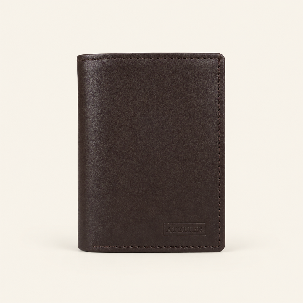 Atelier dark brown compact card holder — front view