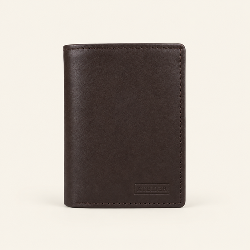 Atelier dark brown compact card holder — front view